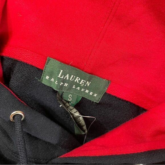 Lauren Ralph Lauren Navy Red Monogram Hooded Sweatshirt Size Small NWT - Picture 3 of 11